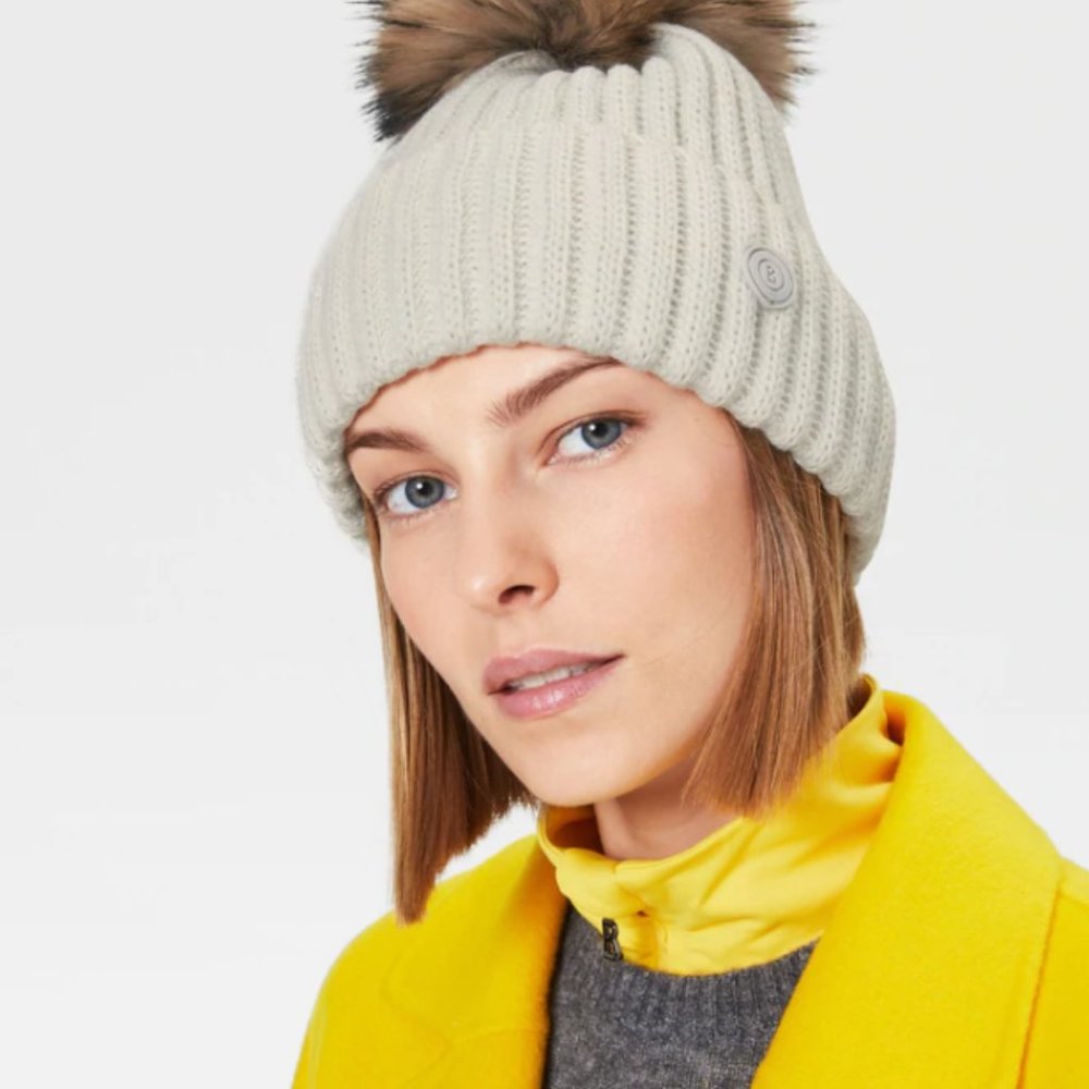 BOGNER Rania Beanie W/ Fur Pompom In White.